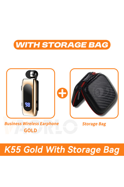 Choice5 سماعة بلوتوث K55 جديدة، ذهبية اللون مع حقيبة ، مناسبة للأعمال، تعمل ب...