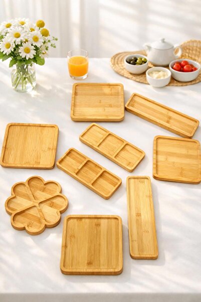YzHome 9 Piece Bamboo Presentation Breakfast Set Set Serving Plate Bowl