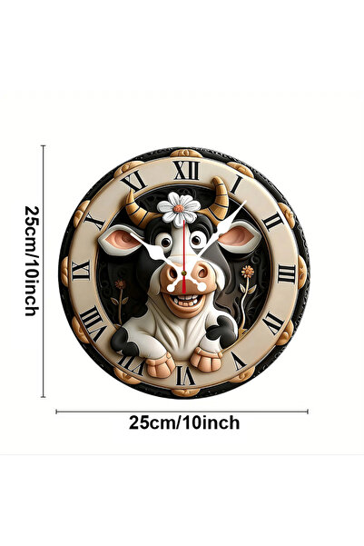 Choice 10 inch GZ-WYT09130009 Cow Pattern Wooden Round Silent Hanging Wall Cl...