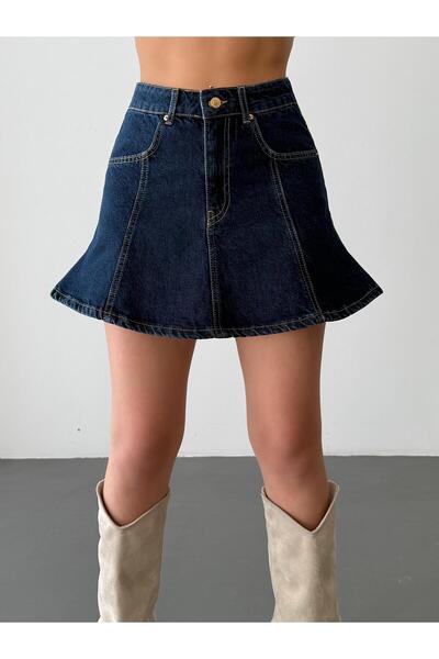 CKM MODA Elora high waist mini denim skirt - blue