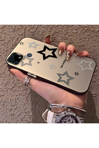 Hontinga حافظة هاتف Realme C25 متوافقة مع نمط النجوم من السيليكون ذات حافة صل...