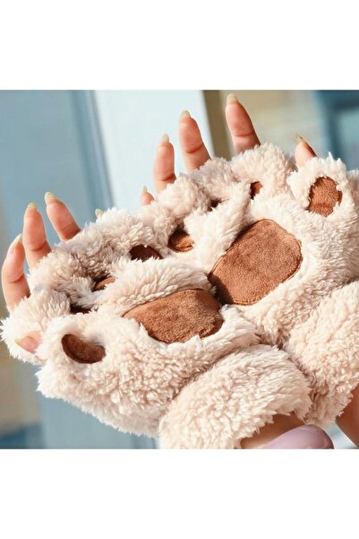 Choice Beige Beige Cat Paw Gloves, Thick and Warm, Suitable for Winter, Cute ...