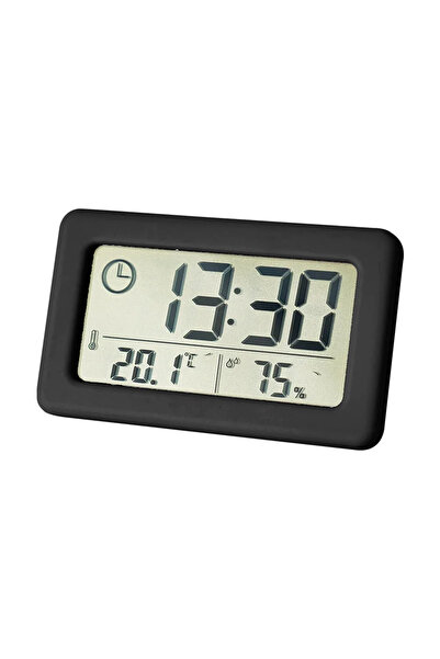 Choice ساعة منبه رقمية صغيرة سوداء اللون مع شاشة عرض درجة الحرارة والرطوبة، س...