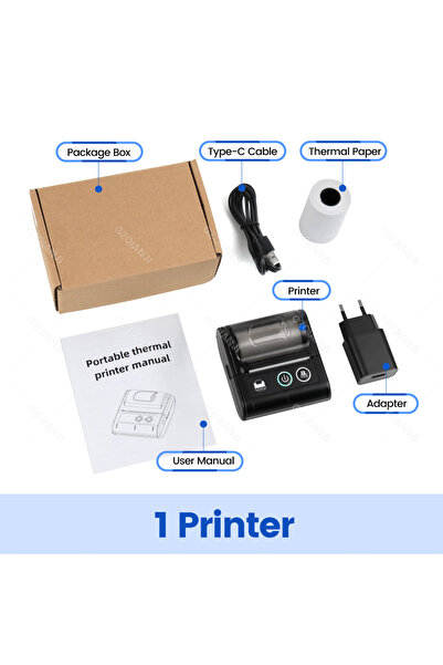 Choice8 طابعة حراري صغيرة بتقنية بلوتوث، مقاس 58 مم، بمقبس أوروبي، لون أسود ق...