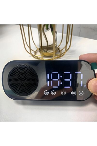 Choice1 مرآة سوداء مزودة بمنفذ USB، منبه رقمي، مؤقت، يدعم بطاقة TF، راديو FM،...