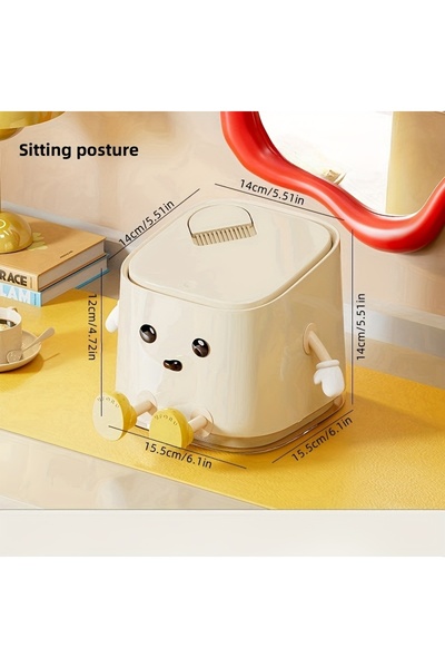 Choice Sitting posture 1 pc Cute Push-On Mini Trash Can with Brush, Compact D...