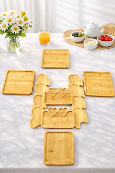 YzHome 8 Piece Bamboo Presentation Breakfast Set Set Serving Plate Bowl