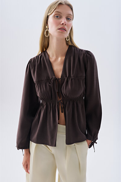 Mudo Modal Mixed Fabric Tie-Up Blouse