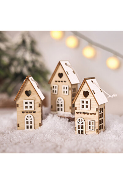 Choice A 3 pcs Christmas Small House Wooden Creative Ornament Pendant Christm...