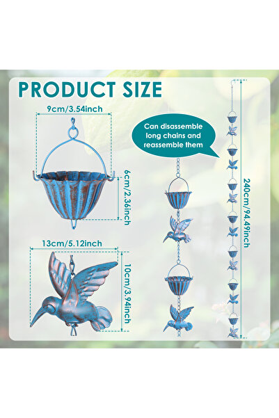 Choice Blue 2.4M Rain Chain Hummingbird and Cup Shaped Rain Catcher Chain Met...