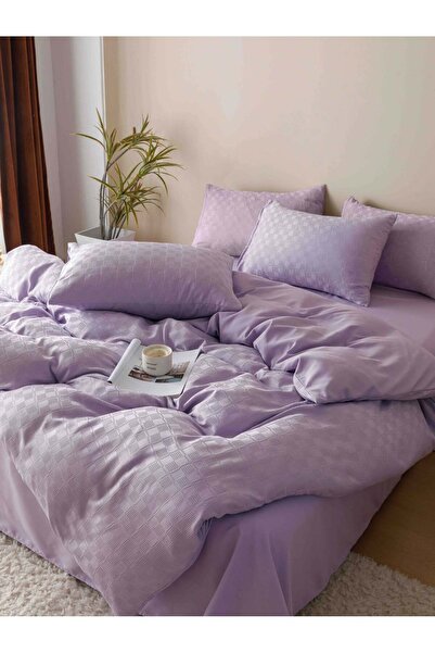 JOJO HOME Bed Linen, 2 Persons, 6 Pieces, Fine Jacquard, Light Purple