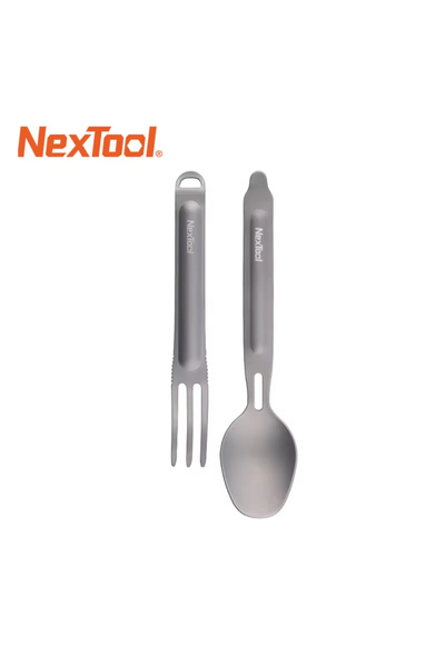 Choice1 1pcs NexTool Outdoor Ti Cutlery Set Fork Spoon 2-in-1 Tableware Stora...