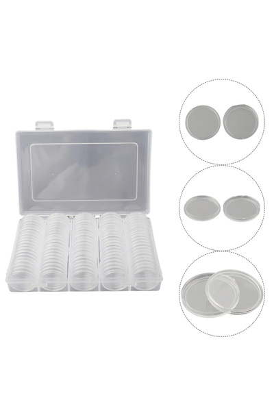 Choice A 100Pcs Coin Box Clear 27mm Round Boxed Coin Holder Plastic Storage C...