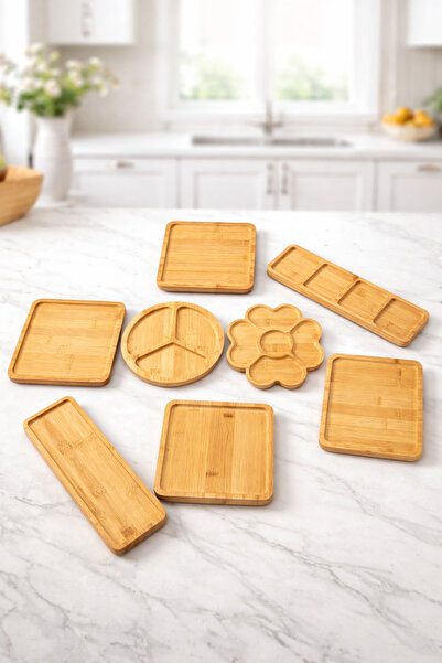 YzHome 8 Piece Bamboo Presentation Breakfast Set Set Serving Plate Bowl