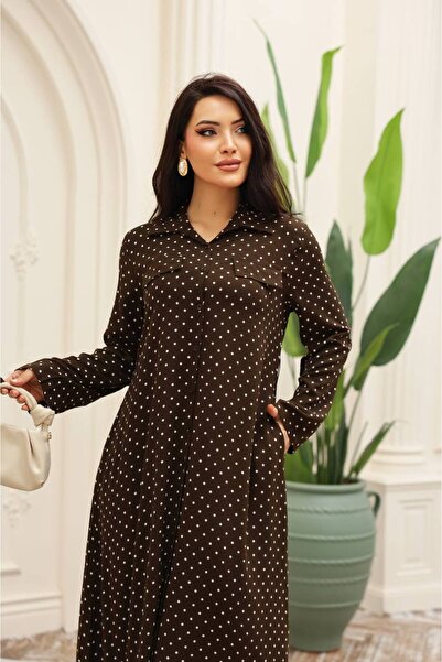 Cannes Rema Women's Classic Collar Polka Dot Brown Dress