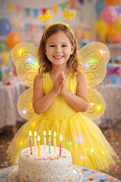 cugy parti malzemeleri LED Işıklı Kelebek Kanat Peri Kostüm Seti | Kız Çocuk ...
