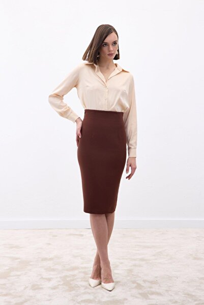 CKM MODA Blanche straight pencil skirt coffee