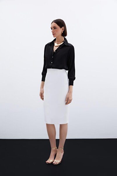 CKM MODA Blanche Plain Pencil Skirt Ecru