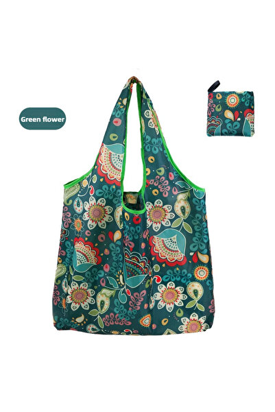 Choice1 حقيبة تسوق قابلة للطي مزينة بزهرة خضراء، خفيف، عصرية، مطبوع، محمولة، ...