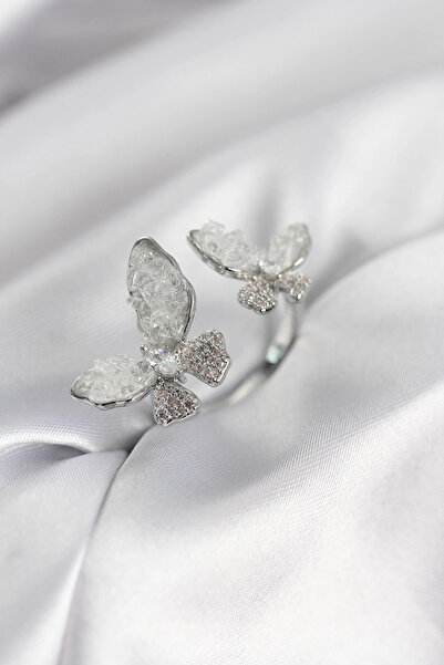 My Reality Fashion Silver Color White Butterfly Model Zircon Stone Women's Ring