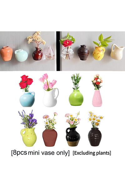 choice2 مجموعة مغناطيسات مزهريات بلاستيكية صغيرة (8 قطع) بتصميم عشوائي (5/8 ق...