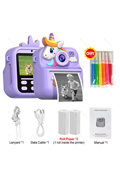 Choice1 كاميرا أطفال يونيكورن بنفسجي، كاميرا رقمية مزدوجة فورية الطباعة، فيدي...