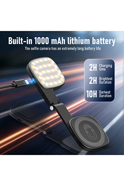 Choice مصباح سيلفي مغناطيسي أسود اللون مزود ببطارية 1000 مللي أمبير، متوافق م...