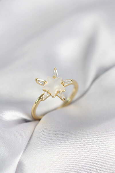 esplendor Gold Color Star Model Pearlescent Zircon Stone Women's Ring
