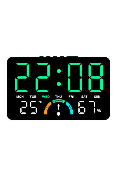 Choice3 D25066-BlackGreen 1PC Large LED Digital Clk, Indoor Thermometer Hygro...