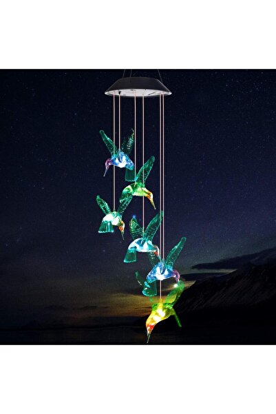 Choice أجراس رياح LED خضراء متدرجة الألوان، مزينة بطائر الطنان، تعمل بالطاقة ...