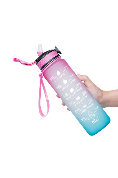 Choice6 زجاجات مياه تحفيزية سعة 1000 مل باللونين الوردي والأزرق السماوي (32 أ...