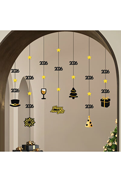 choice2 زينة معلقة باللونين الأسود والذهبي لحفلة رأس السنة الجديدة 2026، خلفي...