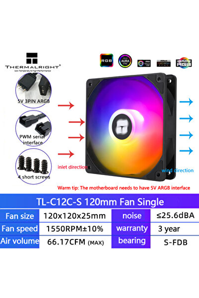 Choice3 Fixed Color Other TL-C12C-S Thermalright TL-C12CW-S 120mm Fan 1550RPM...