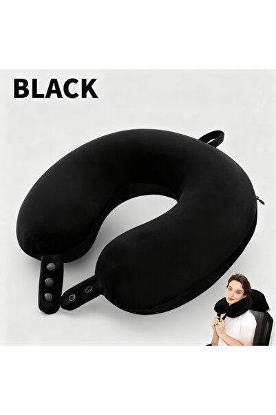 Choice black [U-Shaped Travel Pillow]Medium Soft Support with Adjustable Stra...