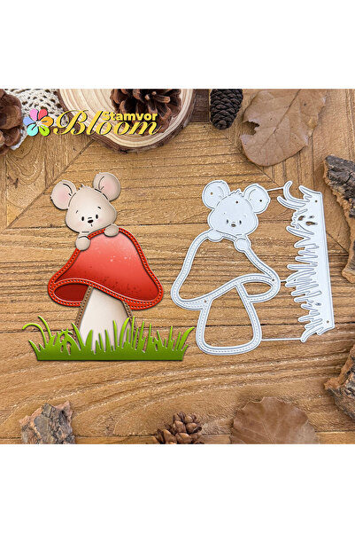 Choice قوالب تقطيع معدنية أصلية بتصميم فأر جميل مستلقٍ على عشب الفطر، مناسبة ...