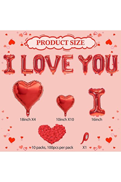 Choice بالونات فويل حمراء أخرى مكتوب عليها "أحبك" / "قلب أحمر" مع 1000 بتلة و...