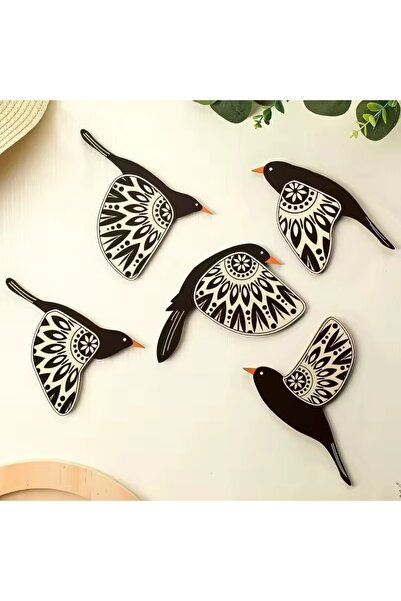 Choice3 مجموعة من 5 قطع من ديكورات جدارية خشبية على شكل طائر أسود، بتصميم قوط...