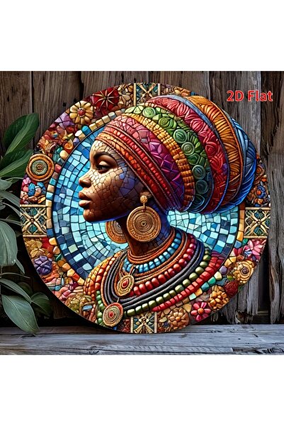 Choice 8x8inch(20x20cm Red African Woman Mosaic Round Metal Wall Art - 2D Pri...