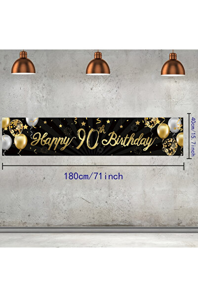 Choice 40X180cm Yellow 1pc Happy 90th Birthday Banner Sign Golden Glitter 90 ...