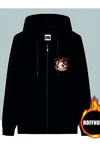 HOFFNUNG Unisex Cotton Oversize "Halloween Ghost" Printed Hooded Collar Comfo...