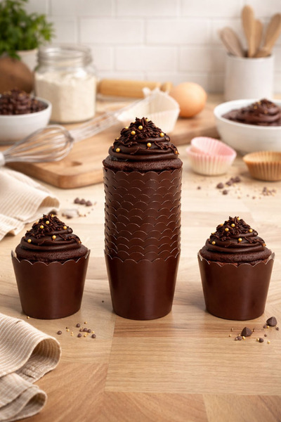 NEWPARİ Kahverengi Temalı Cupcake & Muffin Kek Kalıbı Fırında Dağılmaz (25'li...