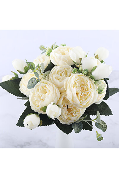 Choice4 باقة واحدة من زهور الفاوانيا الاصطناعية باللونين الأبيض والوردي، مناس...