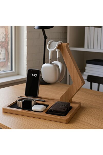 AyrStore Kulaklık Tutucu Organizer, Oyuncu Kulaklık Standı, Ahşap Kulaklık As...