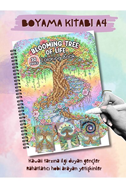 deniz9 Blooming Tree of Life Boyama Kitabı - 30 Sayfa A4 Tasarımlar