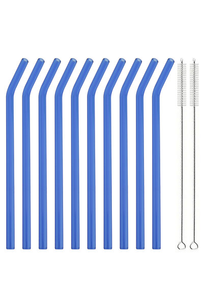 Choice1 Medium blue 10pcs High Borosilicate Glass Straws Reusable Milkshake D...