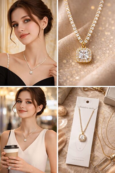 FLARF Baguette Stone Gold Elegant Princess Necklace
