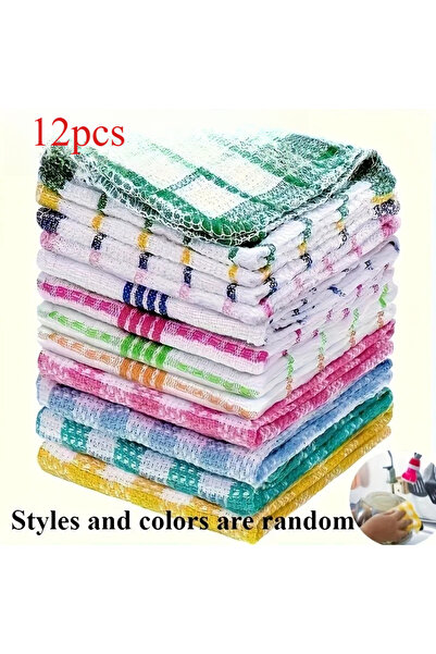 Choice مجموعة من 12 قطعة من مناشف المطبخ بألوان عشوائية، بتصميم عشّي. تجف بسر...