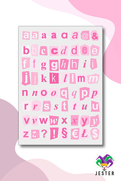 Jester Karışık Pembe Harf Sticker, Çıkartma, Günlük, Ajanda, Planlayıcı, Bull...