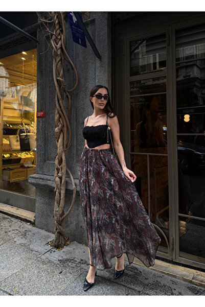 LB Laluna Butik Women's Elastic Waist Lined Long Tulle Skirt