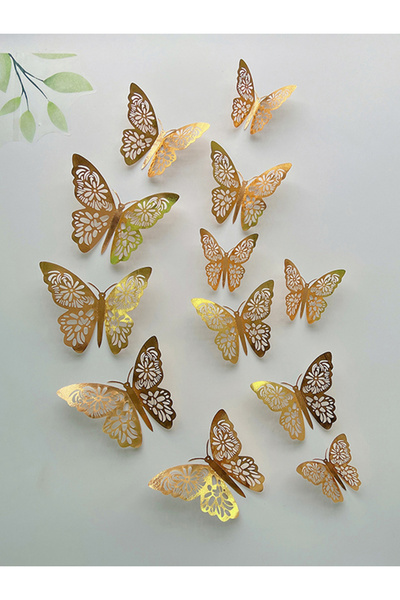 Choice1 Gold 12 Pieces 3D Hollow Butterfly Wall Sticker Bedroom Living Room H...